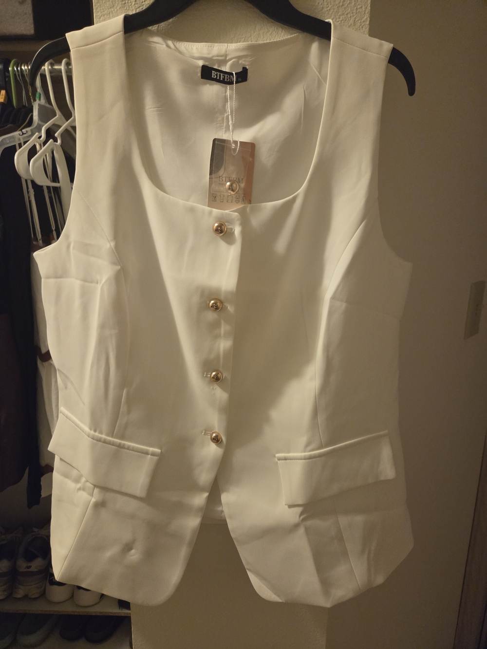 BTFBM Sleeveless White Button Vest